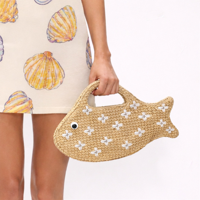 Embroidered Fish Raffia Straw  - огляд і ціна Women'S Raffia Bags